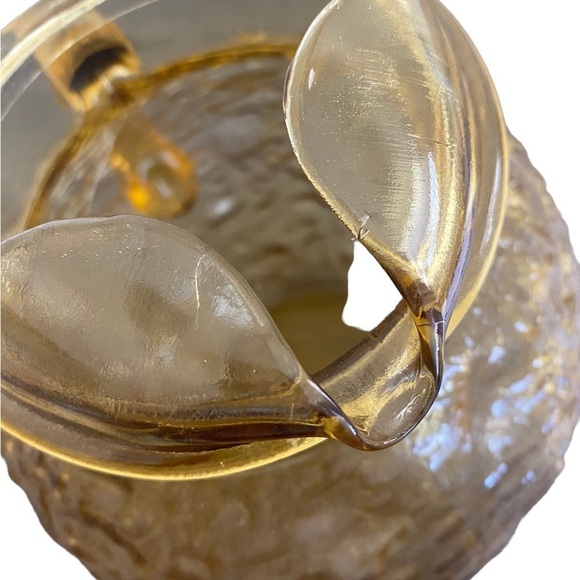 Vintage Ball Pitcher Lido Milano Amber Crinkle‎ With Ice Lip 8” Tall - Picture 6 of 6